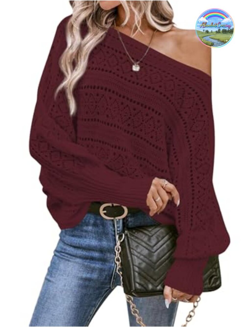 Oversized Off Shoulder Knit Pullover Sweater with Batwing Sleeves